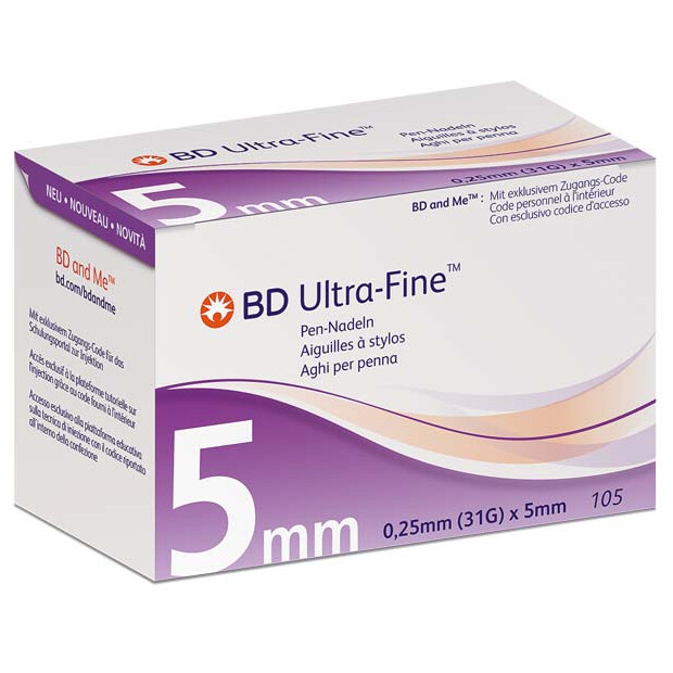 Ansicht BD Ultra-Fine 0,25x5mm 31G Pennadeln Packung mit 105 St.