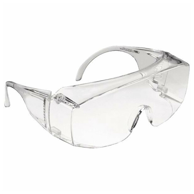 Ansicht durchsichtige Schutzbrille mit durchsichtigen Brillenbügeln