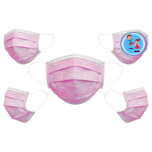 Kinder OP Maske 3-lagig mit Ohrband in weiß und rosa