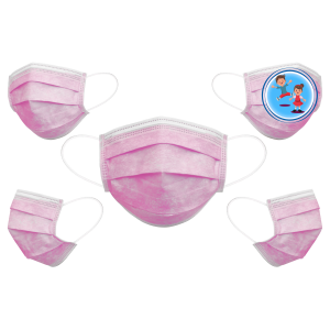 Kinder OP Maske 3-lagig mit Ohrband in weiß und rosa