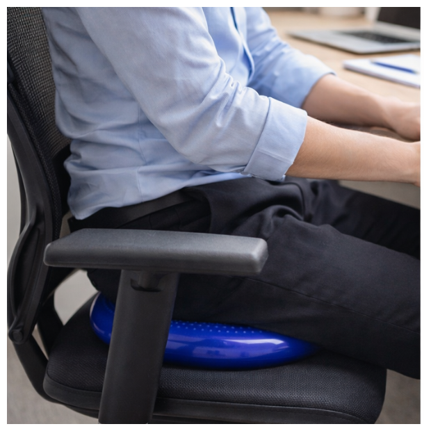 Detailaufnahme: Balance- und Sitzkissen mit Pumpe