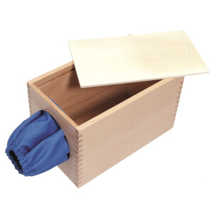 Abbildung von Fühlbox aus Holz mit blauem Saum an der...