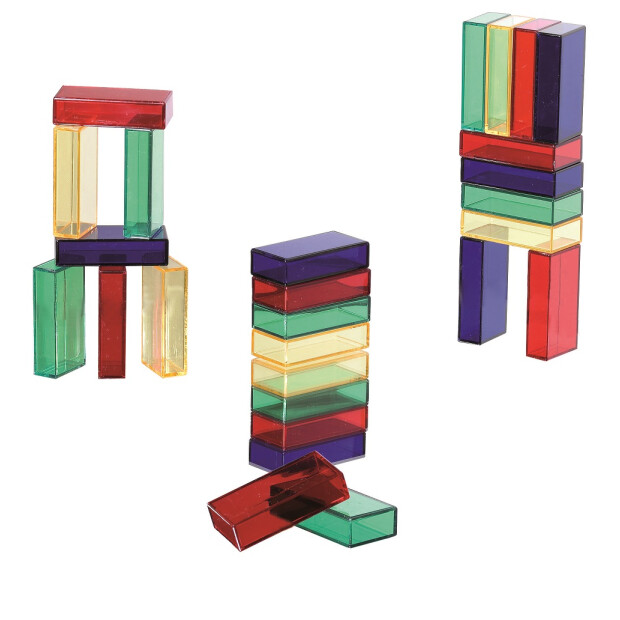 Abbildung von transparenten Lichtsteinen/Leucht-Bausteinen in verschiedenen Farben.