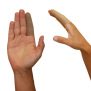 Kompressionsfingerschlaufe leicht am Finger, vordere- und Seitenansicht
