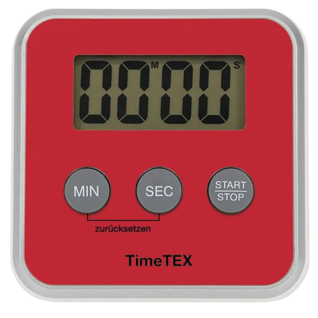 Abbildung 2: TimeTEX Zeitdauer-Uhr "Digital" compact in Rot in Frontansicht, schräg