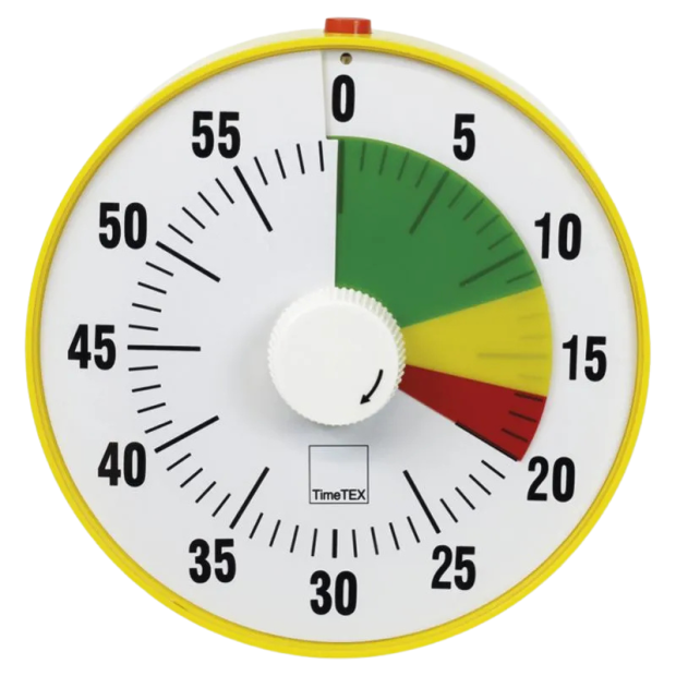 Abbildung: TimeTEX Zeitdauer-Uhr „lautlos“ L mit Ampelscheibe in Frontansicht