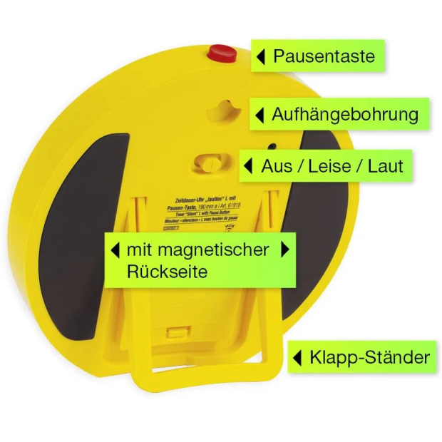 Detailaufnahme 2: TimeTEX Zeitdauer-Uhr „lautlos“ L mit Ampelscheibe in Rückansicht mit Beschriftung