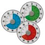 Abbildung 1: TimeTEX Zeitdauer-Uhr "lautlos" L, 19 cm ø in Blau, Grün und Rot nebeneinander