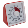 Detailaufnahme 2: Zeitdauer-Uhr „lautlos“ compact in Rot mit Batteriefach offen und Beschriftung „Batterietyp: 2 x AAA“