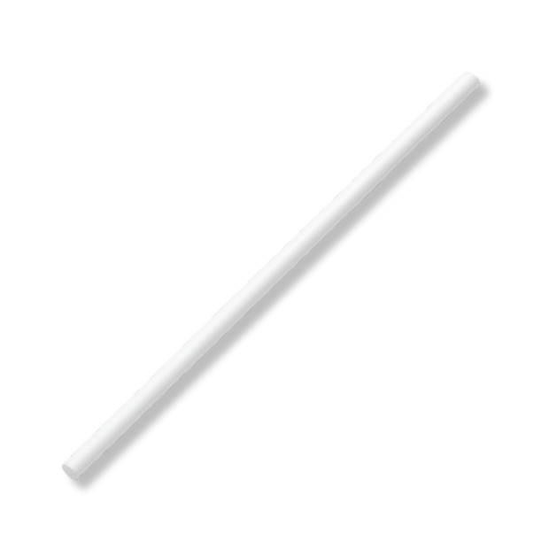Weißes Puste- und Saugröhrchen mit 3 mm Durchmesser und 26 cm Länge, schräg auf weißem Hintergrund liegend