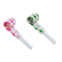 Zwei TalkTools® Horn Nr. 12 – Aufblashörner in Pink und Grün zur Atemtherapie bei Kindern
