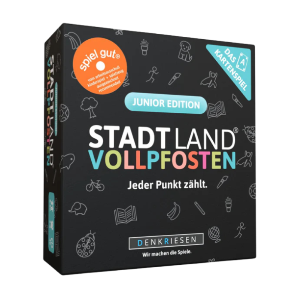 Abbildung: Stadt Land Vollpfosten Junior Edition Kartenspiel in Verpackung