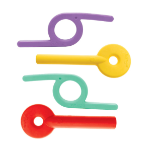 Vier farbige TalkTools Bite Tubes lila, gelb, grün...