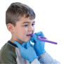 TalkTools Bite Tube Set mit vier farbigen Bite Tubes und beiliegendem Anleitungspaket, flach ausgebreitet dargestellt.