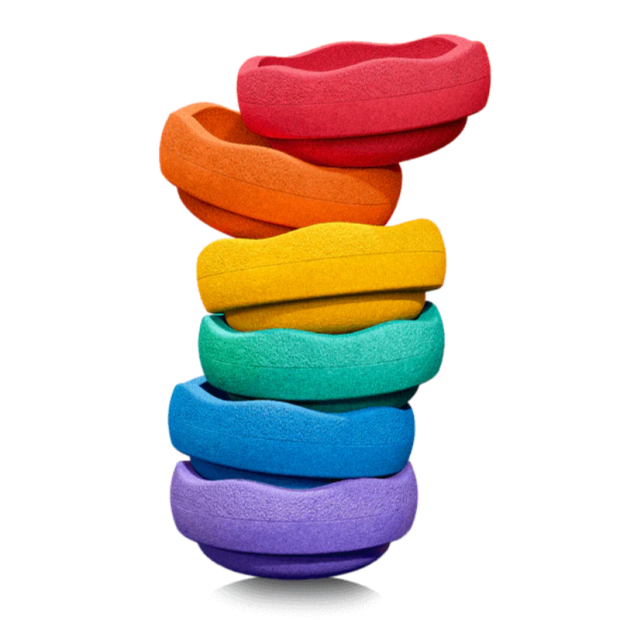 Abbildung: Stapelstein® Original Mini Rainbow Classic 6 aufeinander gestapelt in der Komplettansicht.