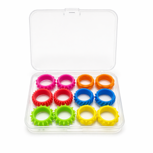 theralino fingerringe bunt aus silikon in box