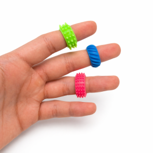 theralino fingerringe bunt aus silikon in box