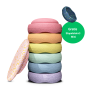 Abbildung: Stapelstein® Original Mini Rainbow Pastel 6 in der Kompletansicht und gestapelt.